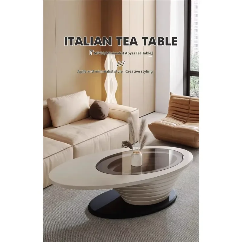 Luxury Deep Valley Glass Coffee Table Modern Minimalist Oval Design Stylish New Center Table for Compact Living Rooms