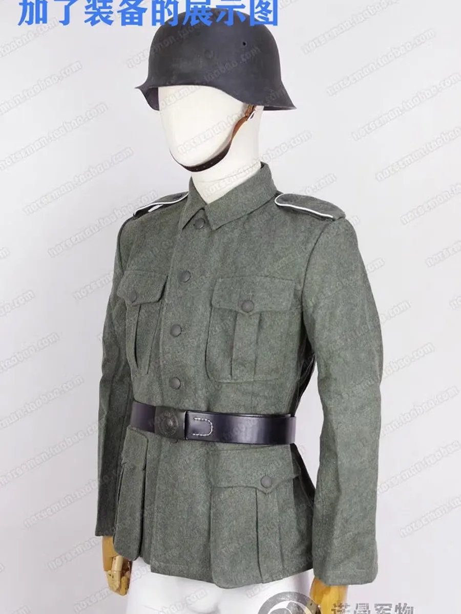 German Cosplay WH M40 Fieldgrey Wool Feldbluse Field Blouse Tunic with Shoulder Straps and Trouser Pants Nordland 1944