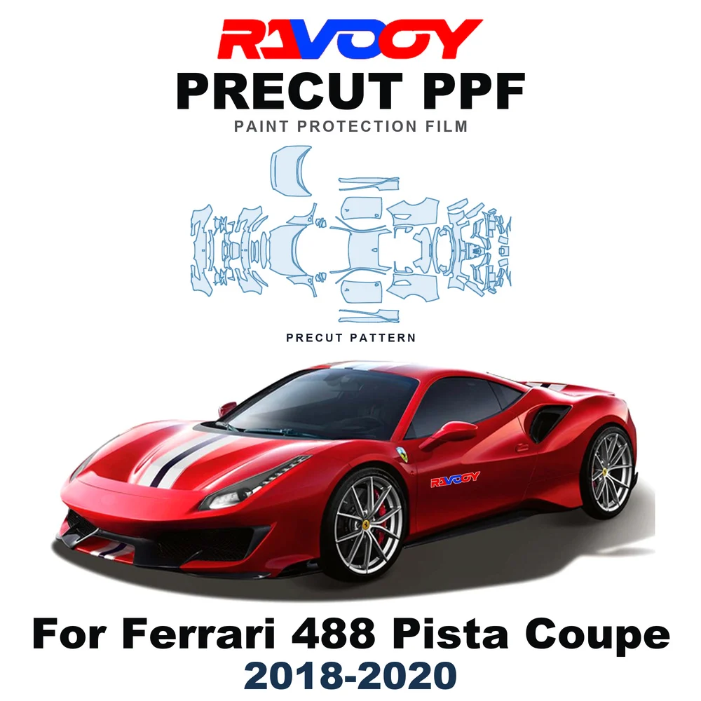 Precut PPF For Ferrari 488 Pista Coupe 2018-2020 8.5mil TPU Paint Protection Film Hood Bonnet Bumper Headlight Self-Healing Roof