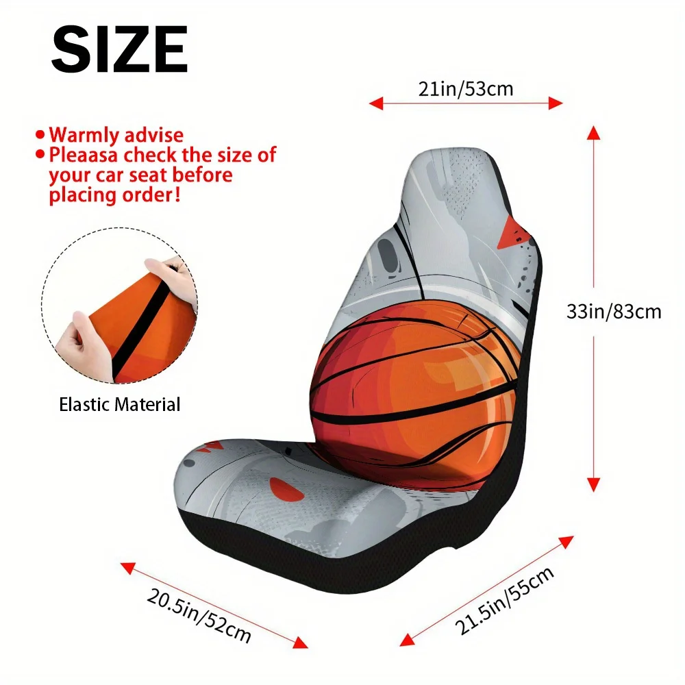 2pcs Basketball With Dynamic Lines Design Seat Covers For Most Cars – Trendy, High-End Comfort, Durable Design, Fit, Easy To