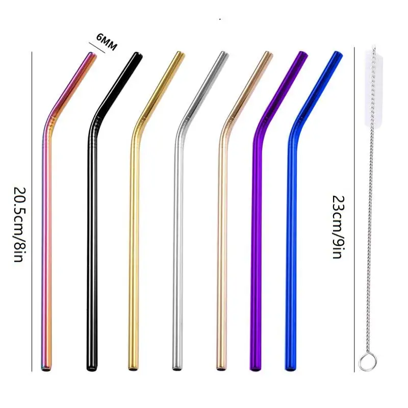 4pcs Pearl Milk Tea Drinking Straw Wide Stainless Steel Bent Straw with Brush Fruit Juice Cocktail Straw Bar Accessories