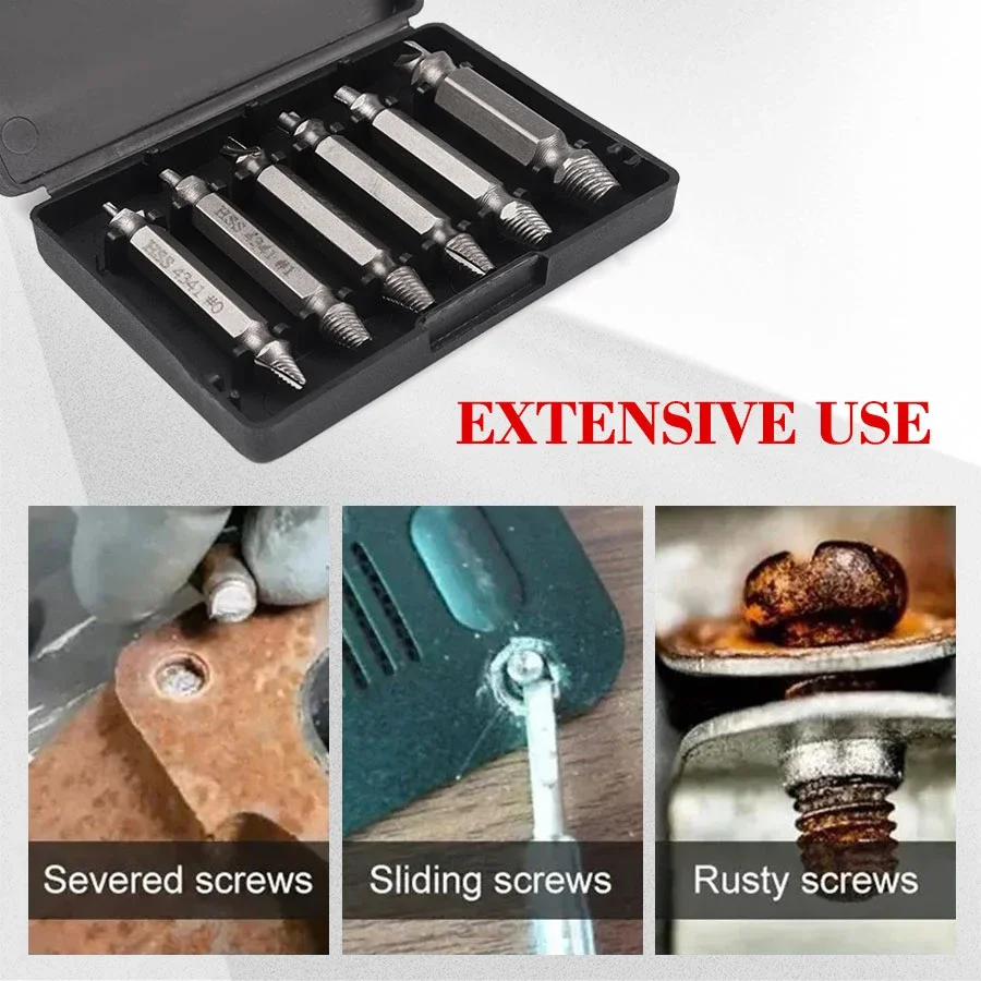

4/5/6PC Double Headed Screw Extractor with Screwdriver Head, Tool Set for Cutting Ends, Sliding Teeth, Rusted Screws and Screws