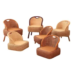 Handmade Straw&Rattan Woven Chair Japanese -style Armchair Zaisu Legless Floor Chair with Ergonomic Backrest Home Furniture