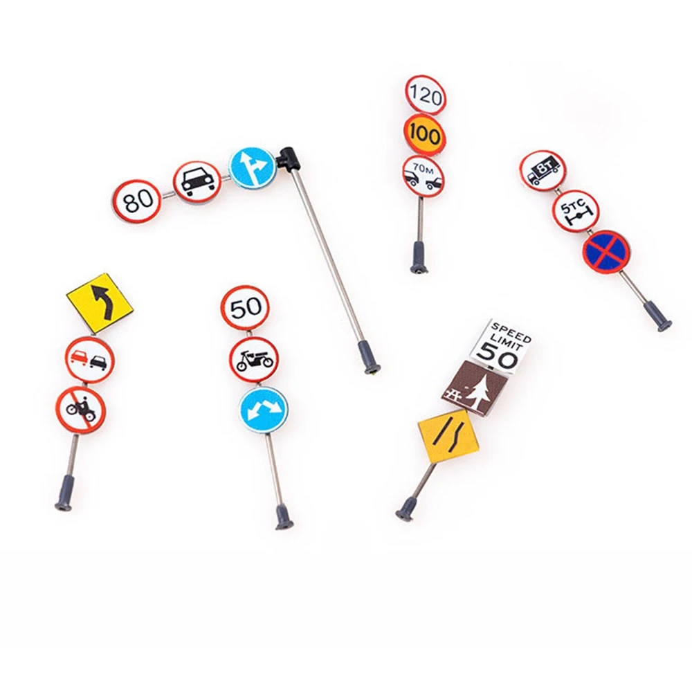 6 sztuk/zestaw 1:87 1:100 1:150 Skala HO Znaki Drogowe Uliczne Do Dekoracji Tortów Lub Do Budowy Modeli i Akcesoriów