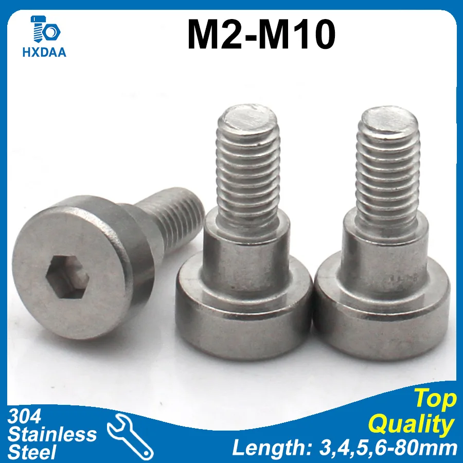 5pcs 304 Stainless Steel Hex Socket Shoulder Screws Shoulder Bolts Stripper Bolt M2 M2.5 M3 M4 M5 M6 M8 M10 d2.5-d12