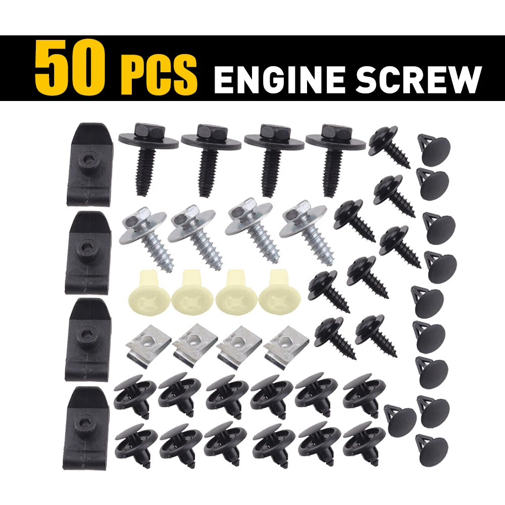 50 Pcs Under Engine Cover Clips Underbody Mudguard Shield Screws Plastic and Metal Fasteners Kit for Toyota Lexus