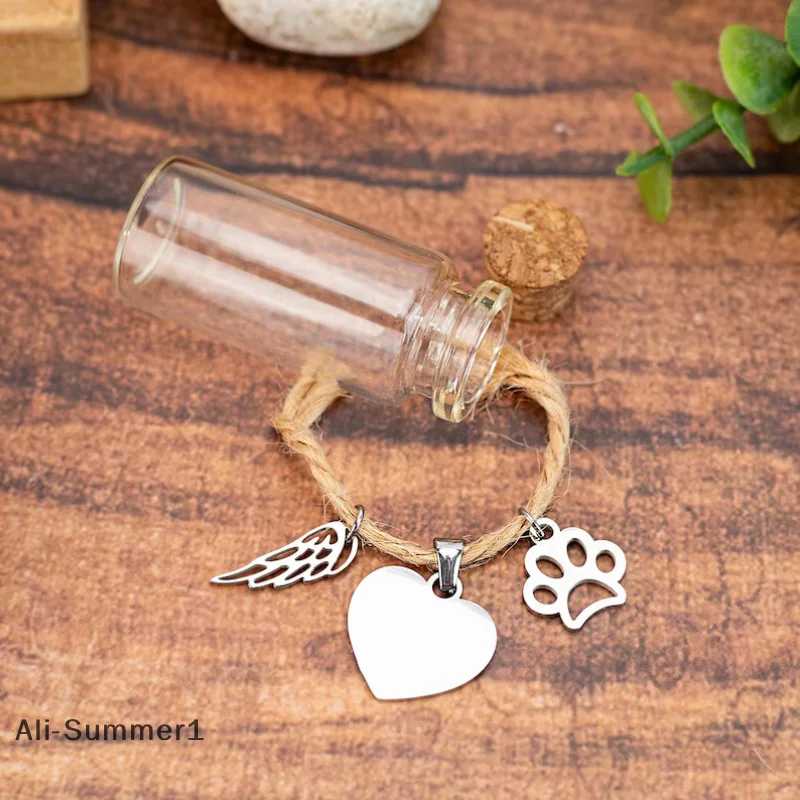 【E】زجاجة تذكارية للحيوانات الأليفة لشعر الحيوانات الأليفة والكلاب والقطط والفراء مع 3 ملحقات فضية حاوية جرة تذكارية للحيوانات الأليفة #2