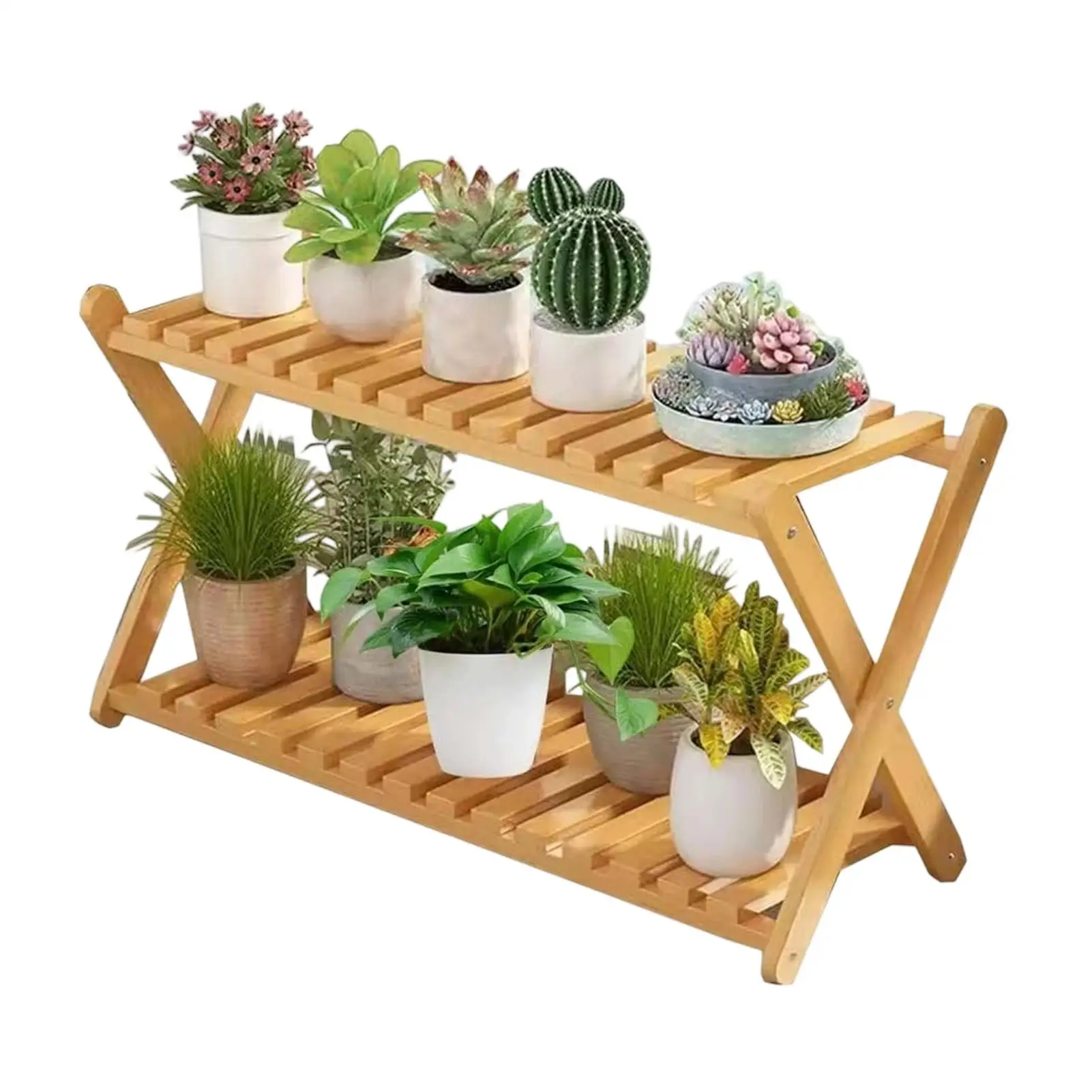 Double Layer Plant Rack Wood Plant Stand 2 Tier Flower Pot Shelf Plant Flowerpot Stand For Patio Garden Porch Balcony Entryway