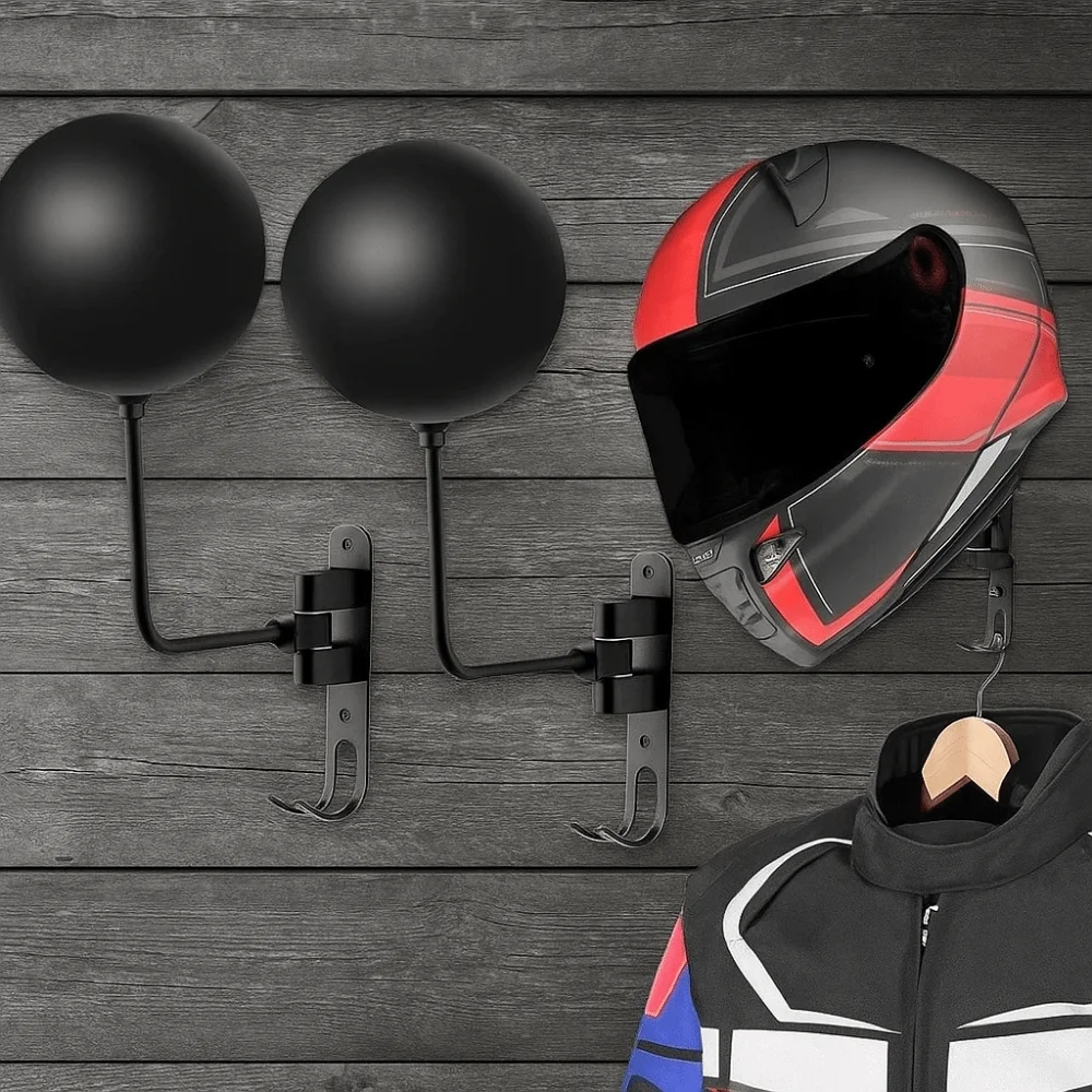 

Space Aluminum 180° Rotation Helmet Hanger Space Saving Wall Mounted Helmet Display Rack with Double Hooks Heavy-Duty