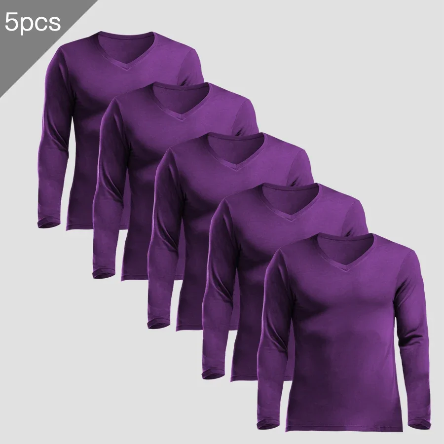 5pcs  Men's tight-fitting Modal basic V-neck thermal underwear long underwear single low-necking close-fitting thin top