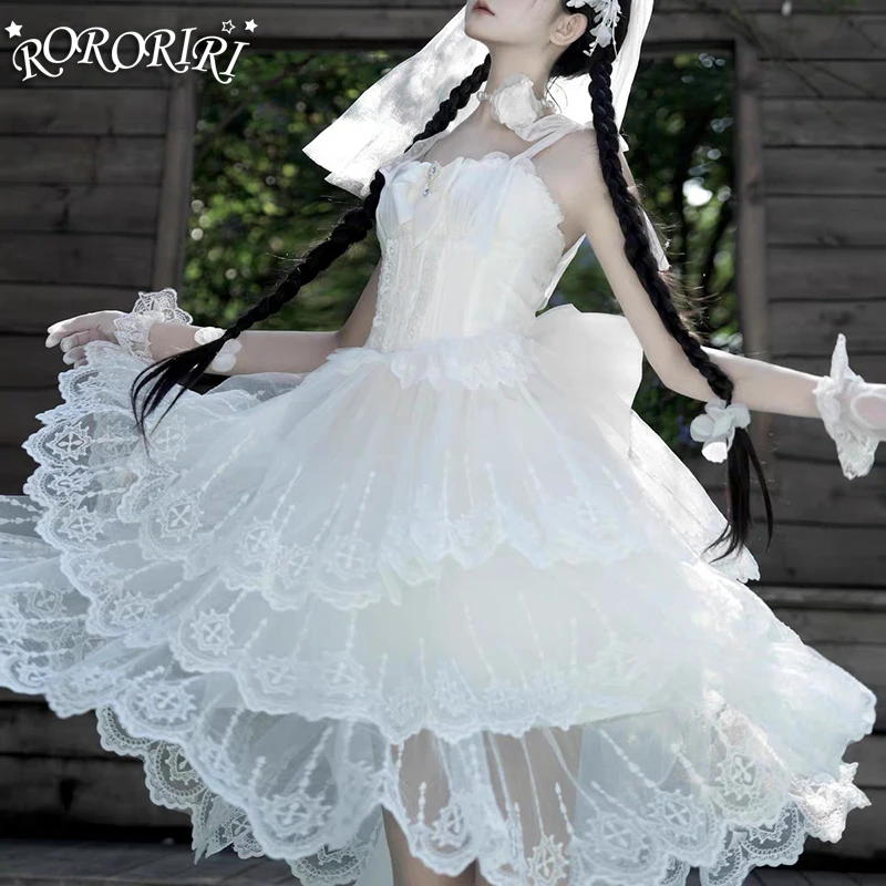 

RORORIRI кружевное сетчатое пышное платье для торта женский комплект из 2 предметов с бантом и вышивкой повязка на бретельках цельная одежда принцессы Лолиты
