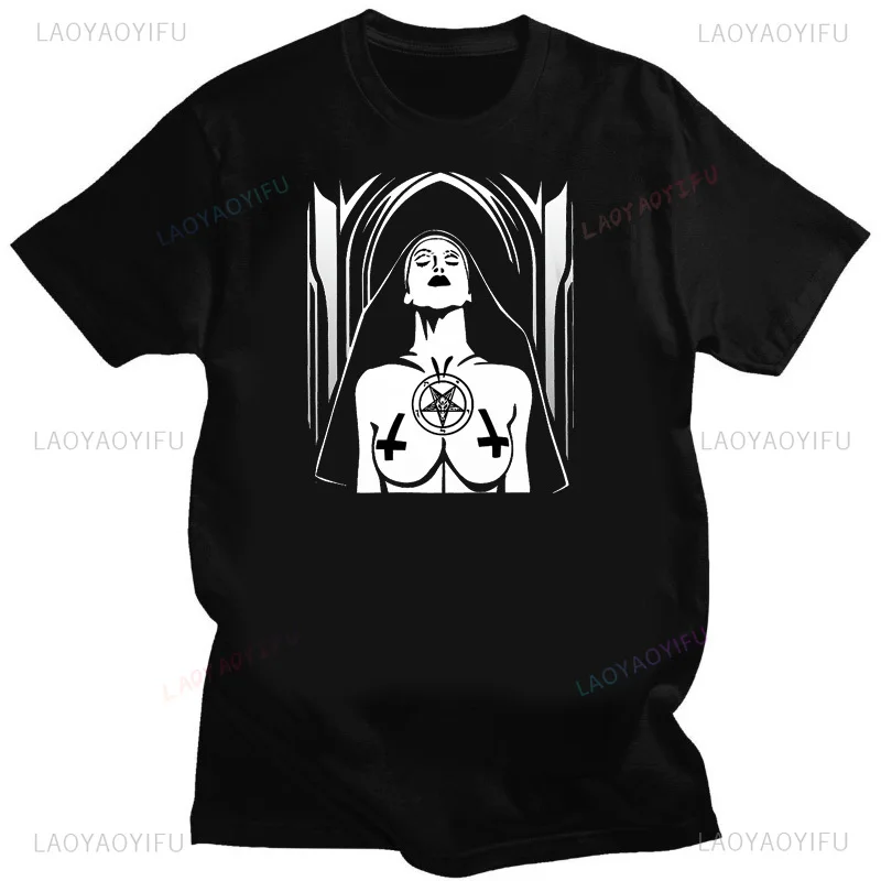 The Sex Nun Print Men Women Tshirt Creativity Unholy Evil Nun Cotton T Shirt Fashion Male Short Sleeve Loose Hip-hop Tee Tops