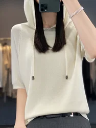 女性用半袖シルクTシャツ,女性用フード付きスウェットシャツ,女性用スリミングトップス,通気性のある快適さ,上質なスタイル,レジャースタイル,春と夏