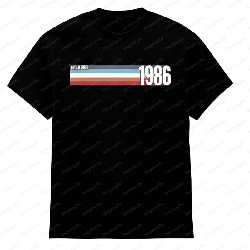 Mens 40th Birthday Unisex Cotton T-Shirt Established 1986 Retro Strip Turning 40 Tee O-neck Printed Tops Ropa Hombre Camisetas