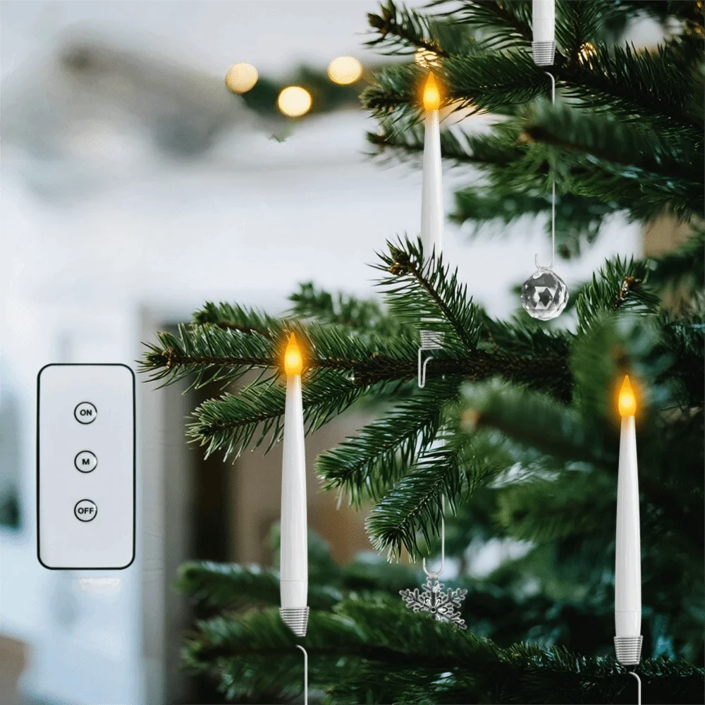 6 Piece Battery Powered Christmas Tree Suspended LED Candle with Crystal Pendant with Remote Decorative Candle Light Hook Design