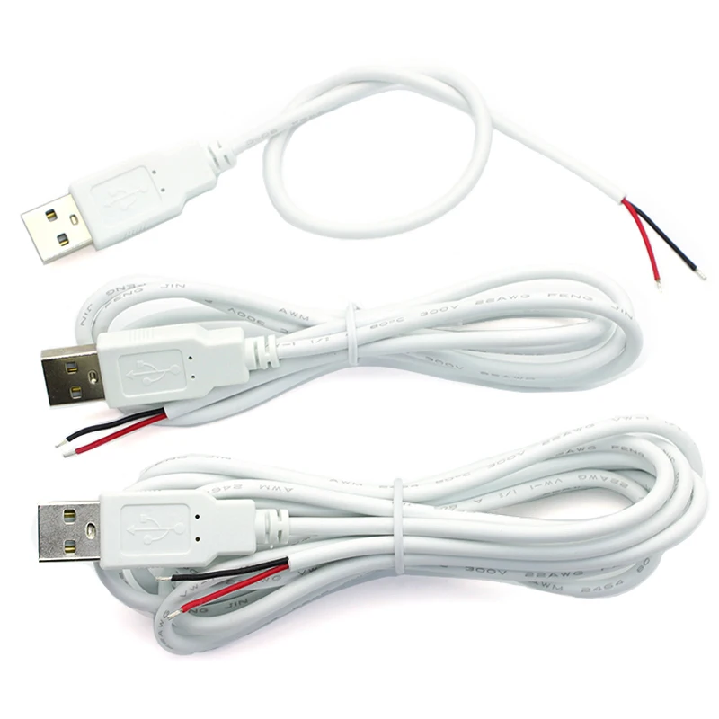 

0.3m/1m/2m 5V USB Power Supply Cable 2 Pin USB A male 2Pin Wire Jack Charging Cord Extension Connector white High-quality