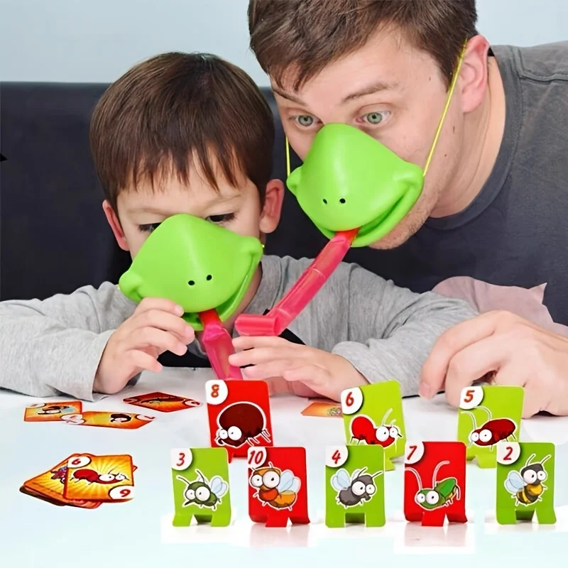 4pcs Frog Tongue & Color-Changing Lizard Board Game, Greedy Snake Cards, Party Interactive Mini-Games, Simple and Fun