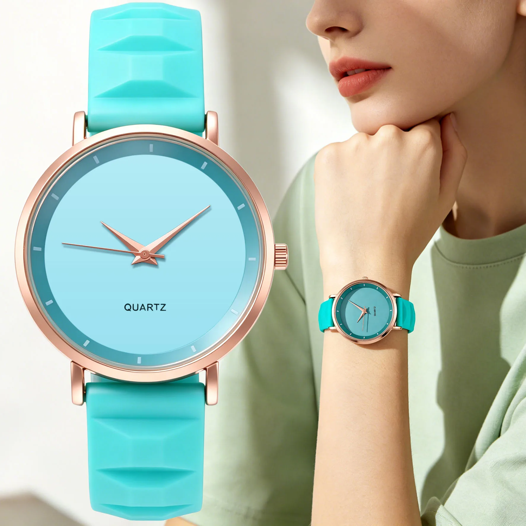 Women Simple Round Dial Quartz Watch Silicone Strap Analog Wristwatch Ladies Casual Daily Watch