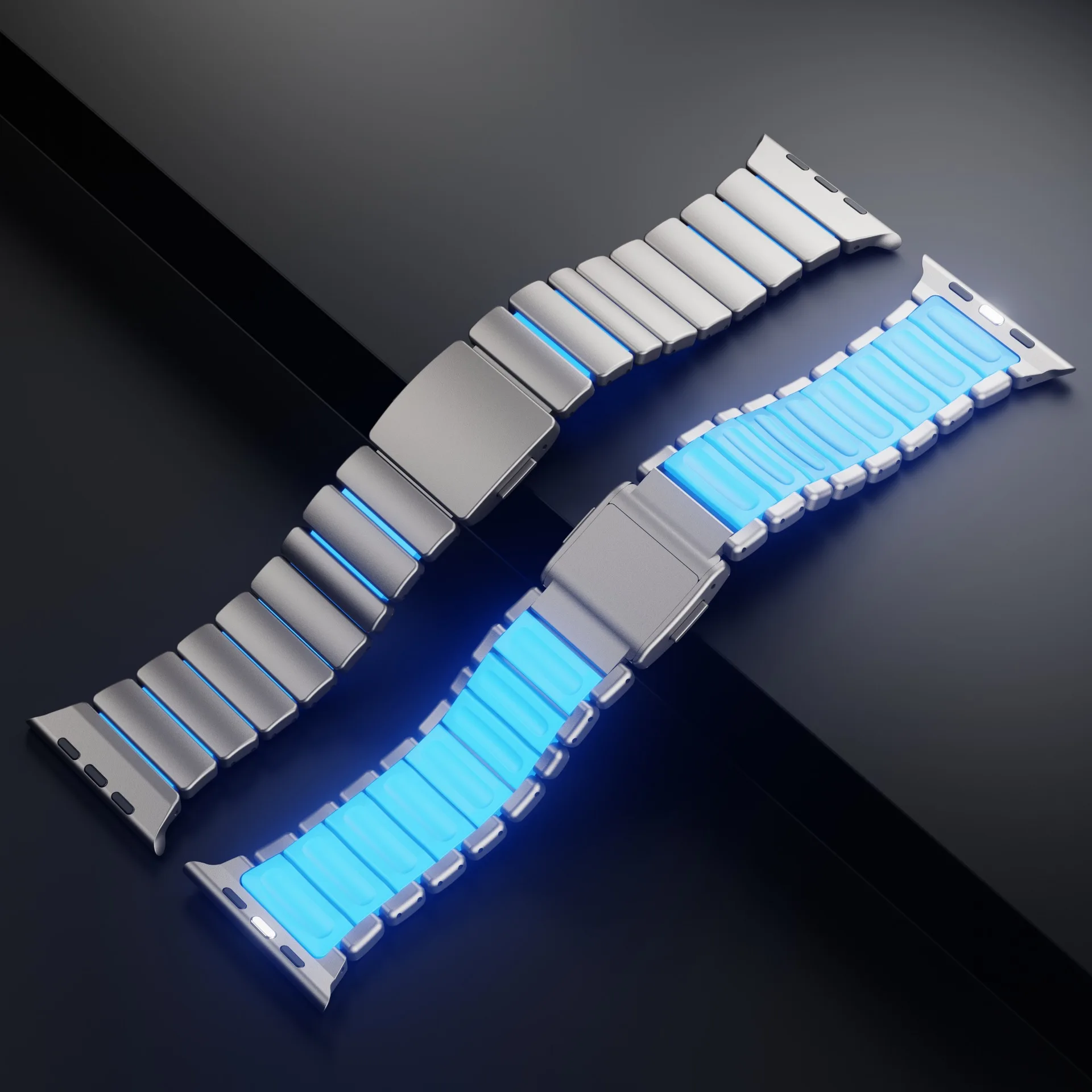 Luminous Titanium Silicone Strap for Apple Watch Ultra 3 2 1 49mm 11 10 46mm Magnetic Band for Iwatch 9 8 7 45mm 6 5 SE 4 44mm