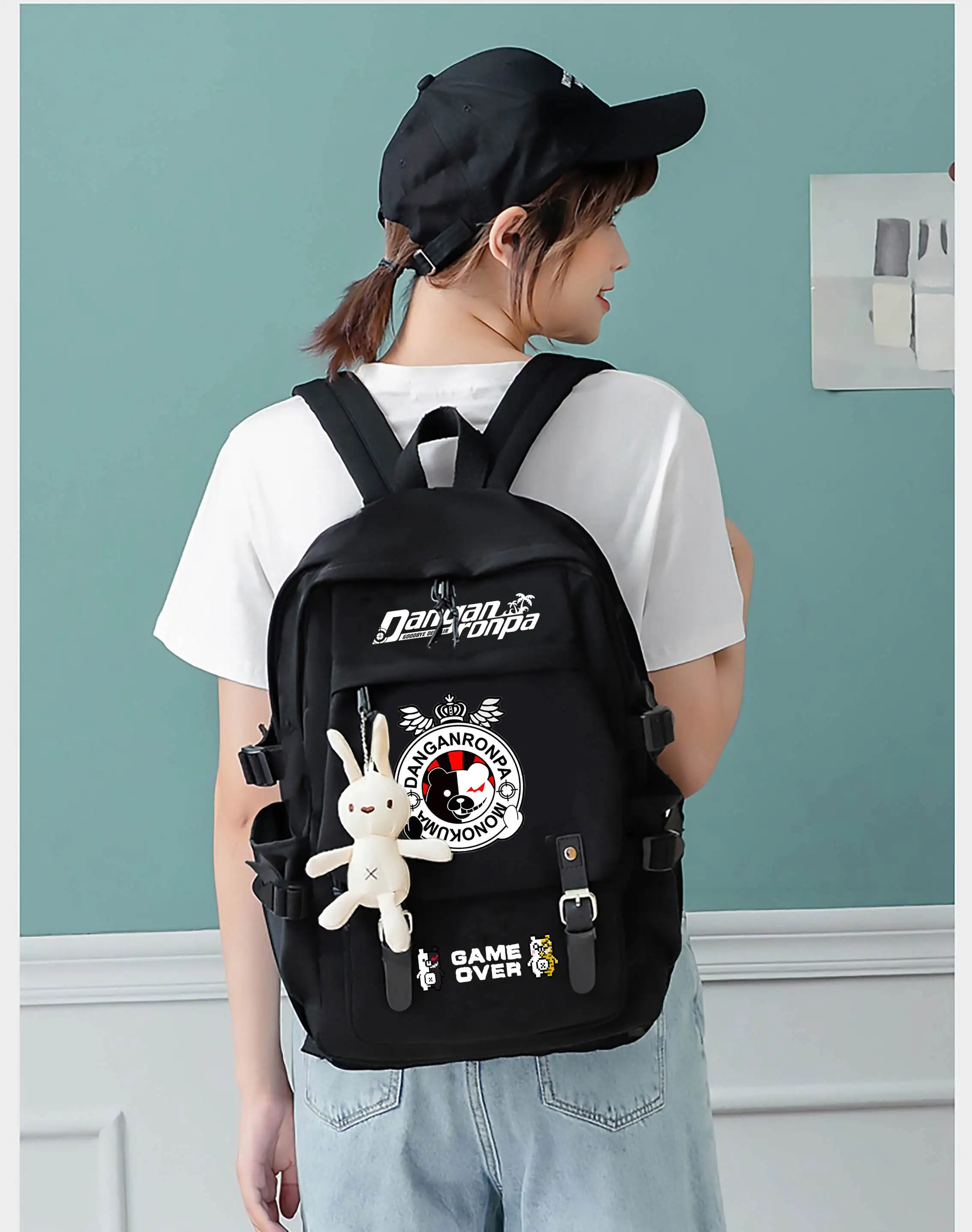 Danganronpa Monokuma Backpack Black Student School Book Bags for Teenage Kids Travel Bagpack Anime Laptop Shoulder Bags