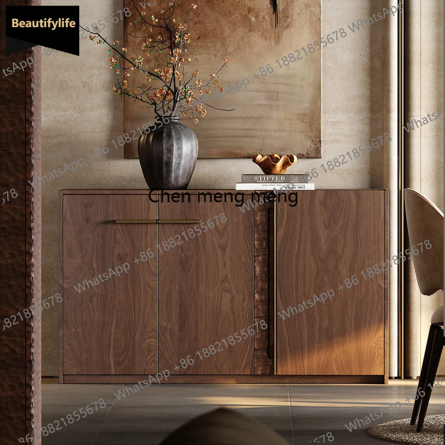 b567 2026 new solid wood dining side cabinet, household medieval floor-to-ceiling dining side cabinet against the wall
