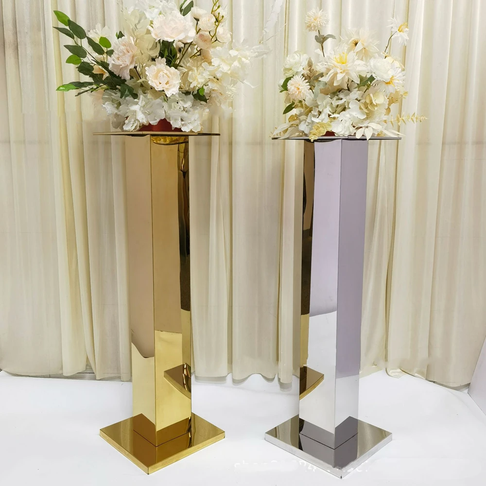 2 PCS Flowers Vases Stainless Steel Wedding Table Centerpieces Event Road Lead Party Pillar Vase Flower Rack Home Decoration