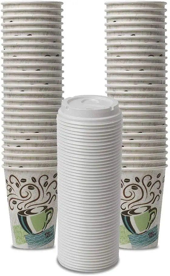 

PerfecTouch WiseSize Coffee Design Insulated Paper Cup, 12oz Cups and Lids Bundle (12 oz, 50 Cups, 50 Lids)