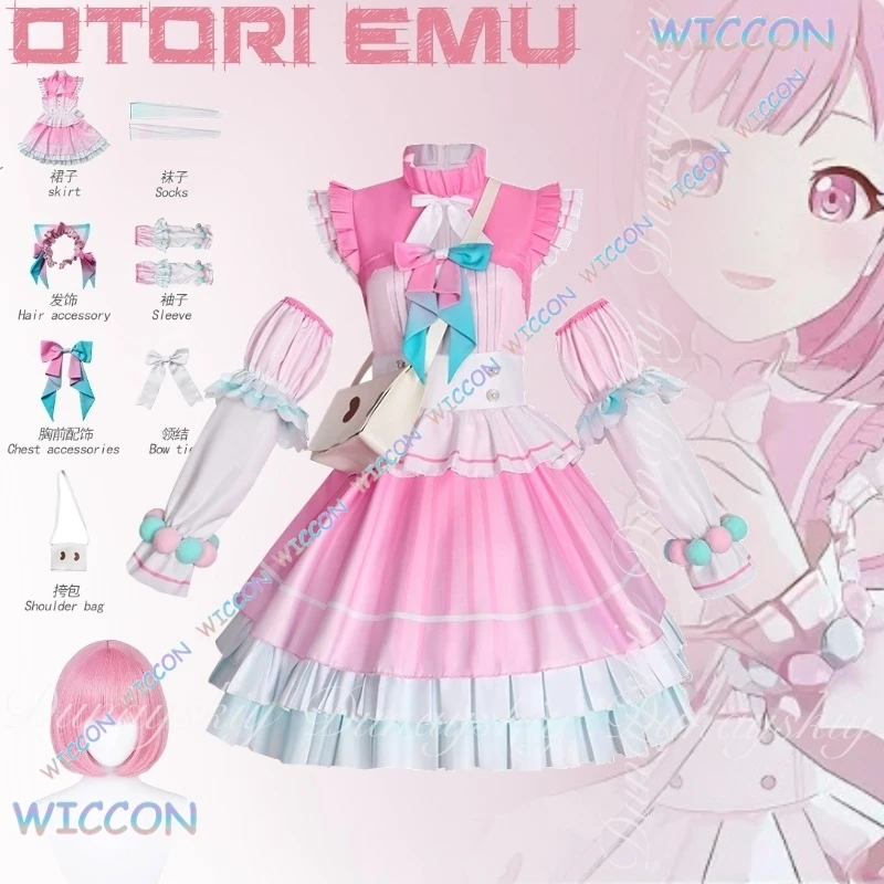 

Панда/Проект SEKAI: ЦВЕТНАЯ СЦЕНА! подвиг. Otori Emu Косплей с розовым белым платьем с розовым коротким париком Косплей Костюм Полный костюм