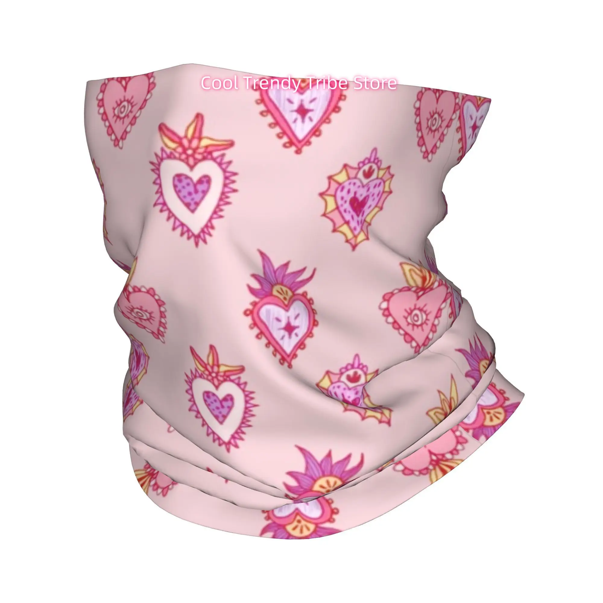 Pink Mexican Sacred Heart Romantic Folk Style Novelty Head Scarf Bandana for Women Boho Floral Hair Wrap Summer Beach Headband R