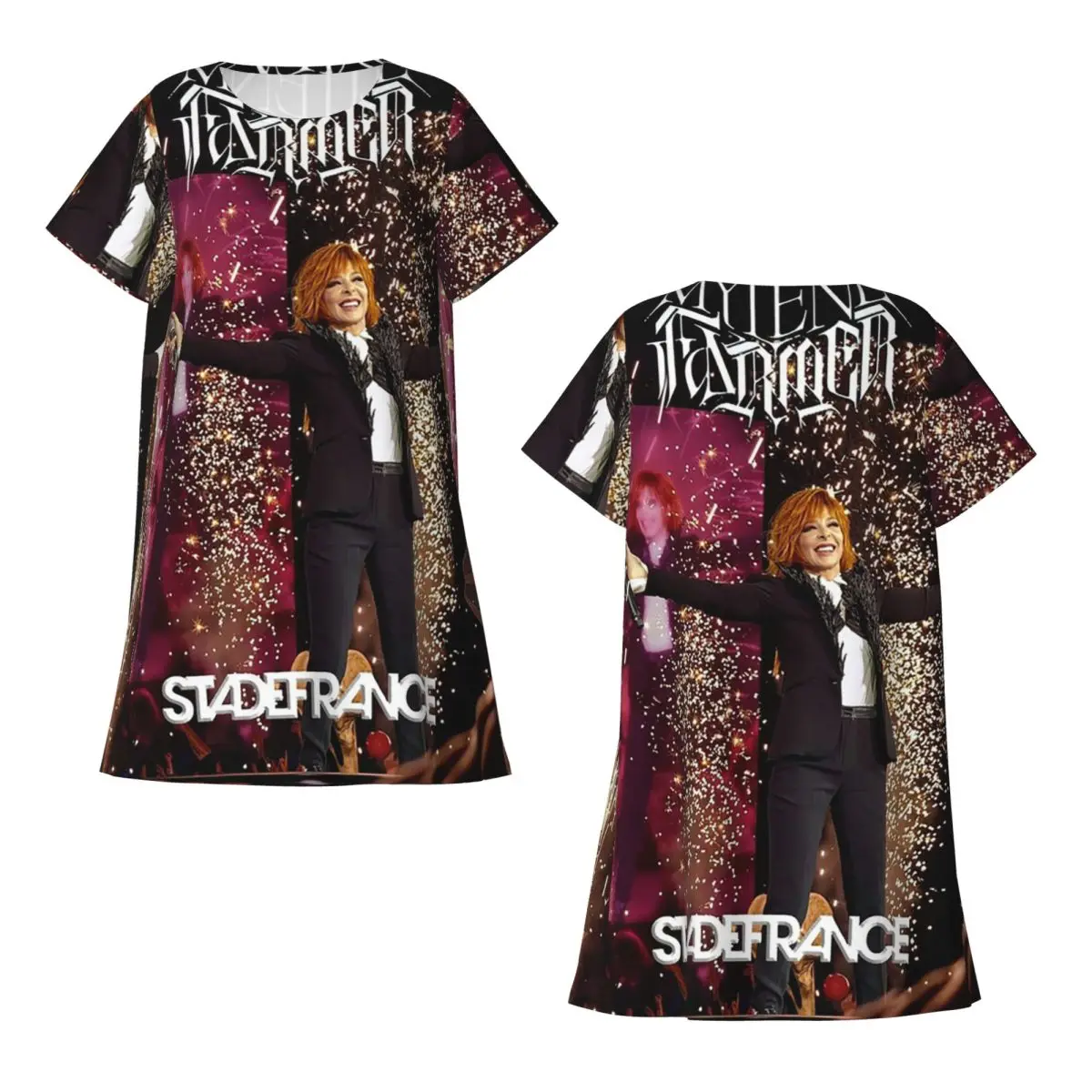 Stade De France Mylene Farmer Short Sleeves Nightdress For Sleeping Sleepshirts Women Short Sleeve Nightgowns Soft Pajama Dress