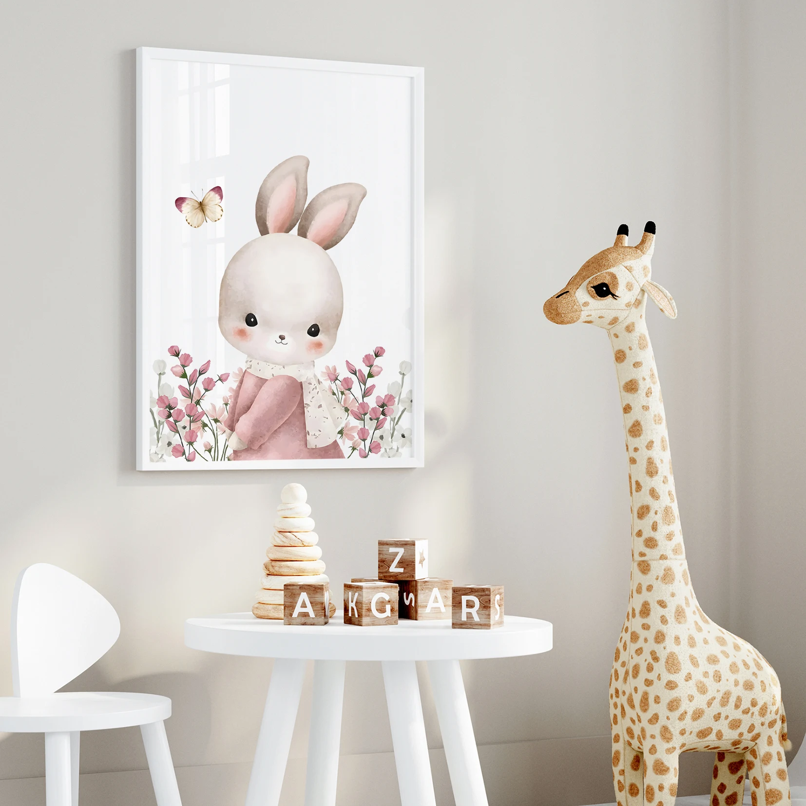 3pcs Cartoon Children Rabbit In The Flowers Wall Art Prints Canvas Painting Poster Picture For Living Room Home Decor image 3