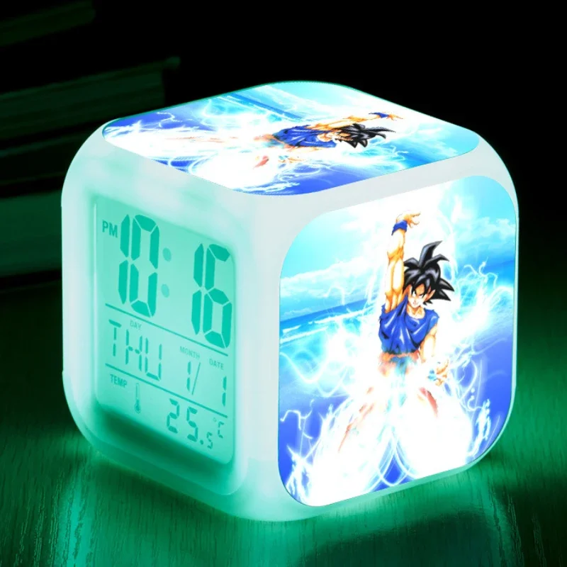 Bandai Animation Peripheral Toys Dragon Ball Creative Alarm Clock LED Colorful Alarm Clock Student Gift Square Clock