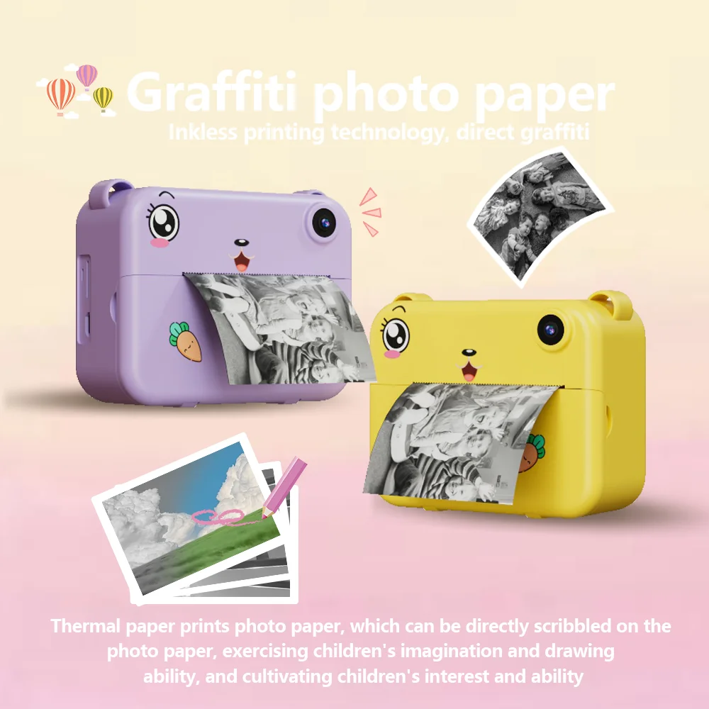 Children HD Digital Camera Instant Print Photo Thermal Printing Photograph Video Print Kids Camera Toys With 32G Memory Card