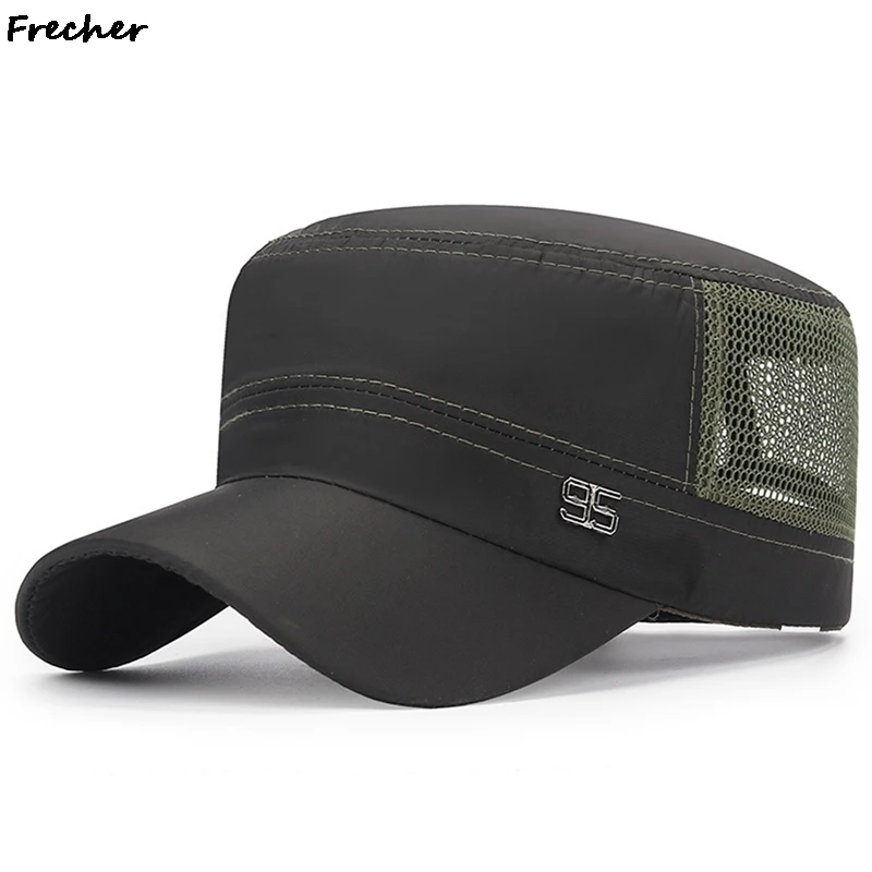 Men Adjustable Size Golf Caps Mesh Breathable Military Hats Summer Snapback Hat Daddy Grandpa Flat Top Cap Male Sports Casquette