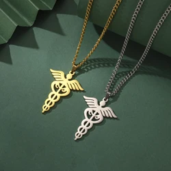 Caduceus Medical Symbol Pendant Stainless Steel Necklace for Men And Women Angel Wings Nurse's Day Graduation Gift Jewelry Gift
