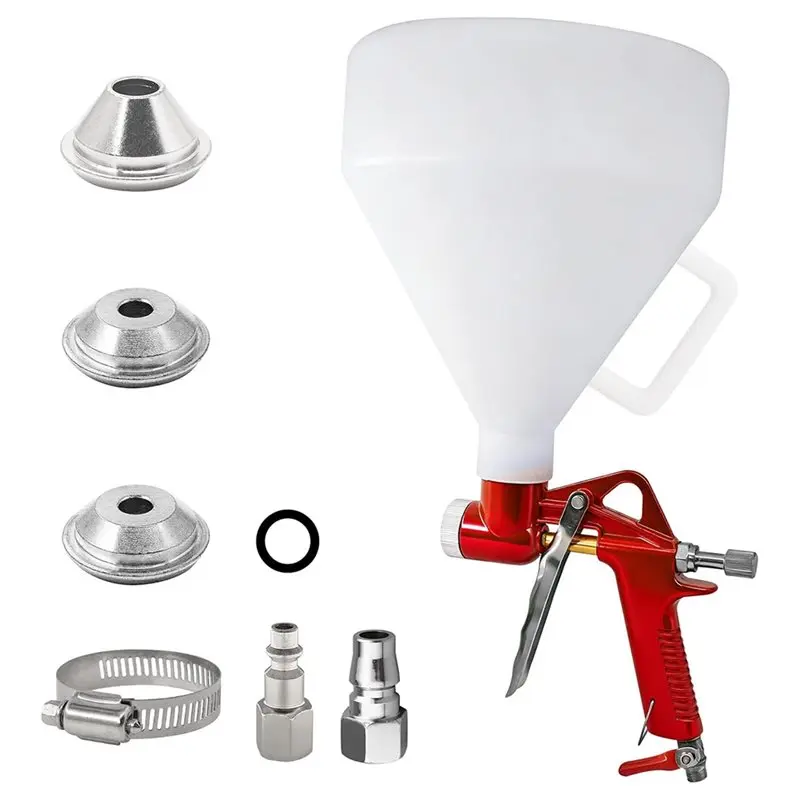 

MAKE-Air Hopper Spray Paint Gun For Drywall, Ceiling, Stucco With 1.5 Gallon Hopper, Includes 3 Nozzles (4Mm/6Mm/8Mm) - Red