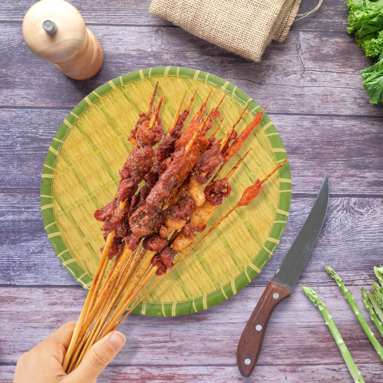 

2 шт. круглый тканый кухонный сервировочный поднос, блюдо для еды для десерта, фруктового салата, закусок, горячий горшок, посуда, поднос, пластиковый тканый сервировочный поднос