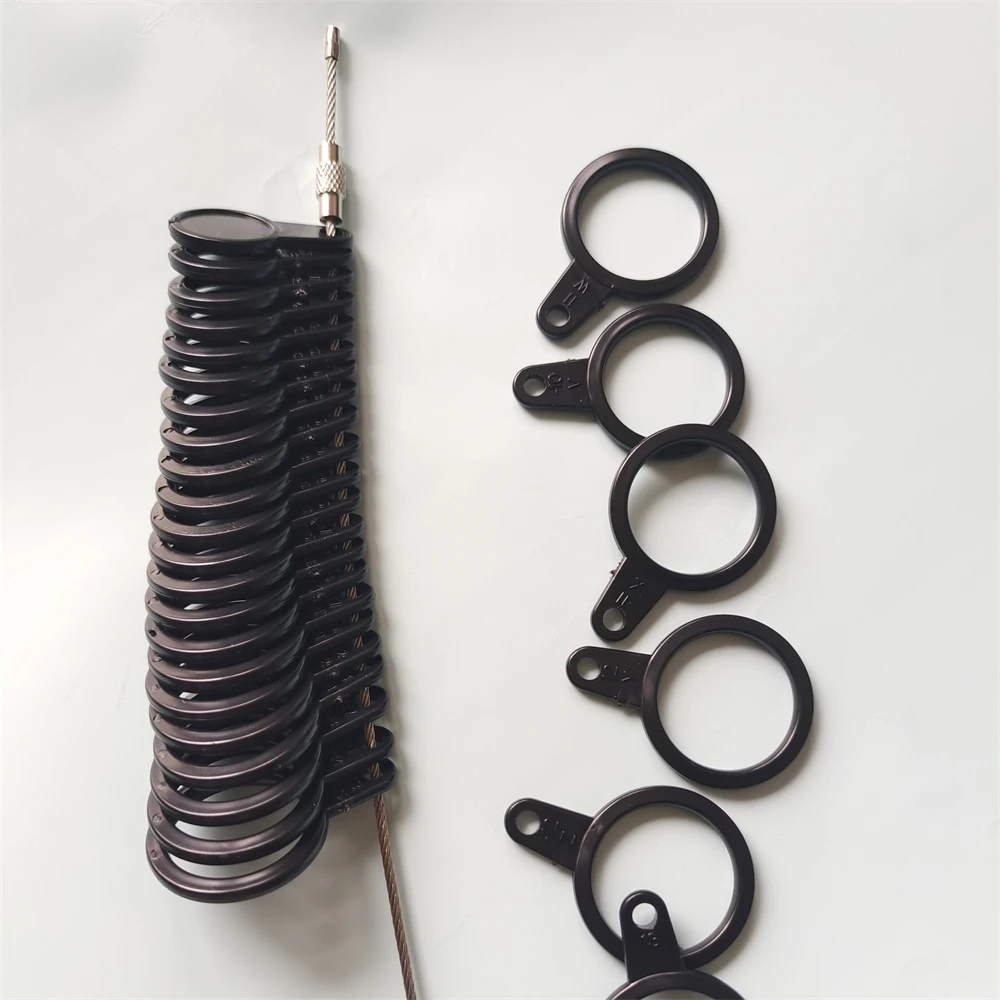 1 ensemble de mesure de bagues européennes, bâton de mesure de la taille des doigts, anneaux en plastique noir, mandrin, outil de bijouterie de taille américaine