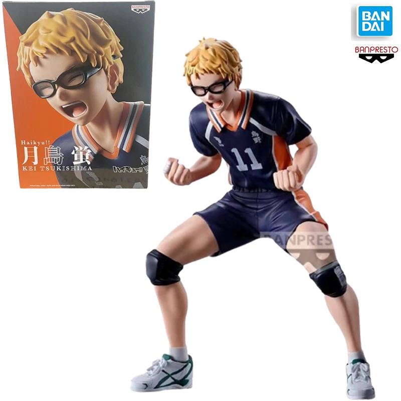 Original em estoque Banda Banpresto Haikyuu genuíno!! Kei Tsukishima PVC Posando Figura Modelo Anime Ornamento de mesa Boneca Brinquedos Presente