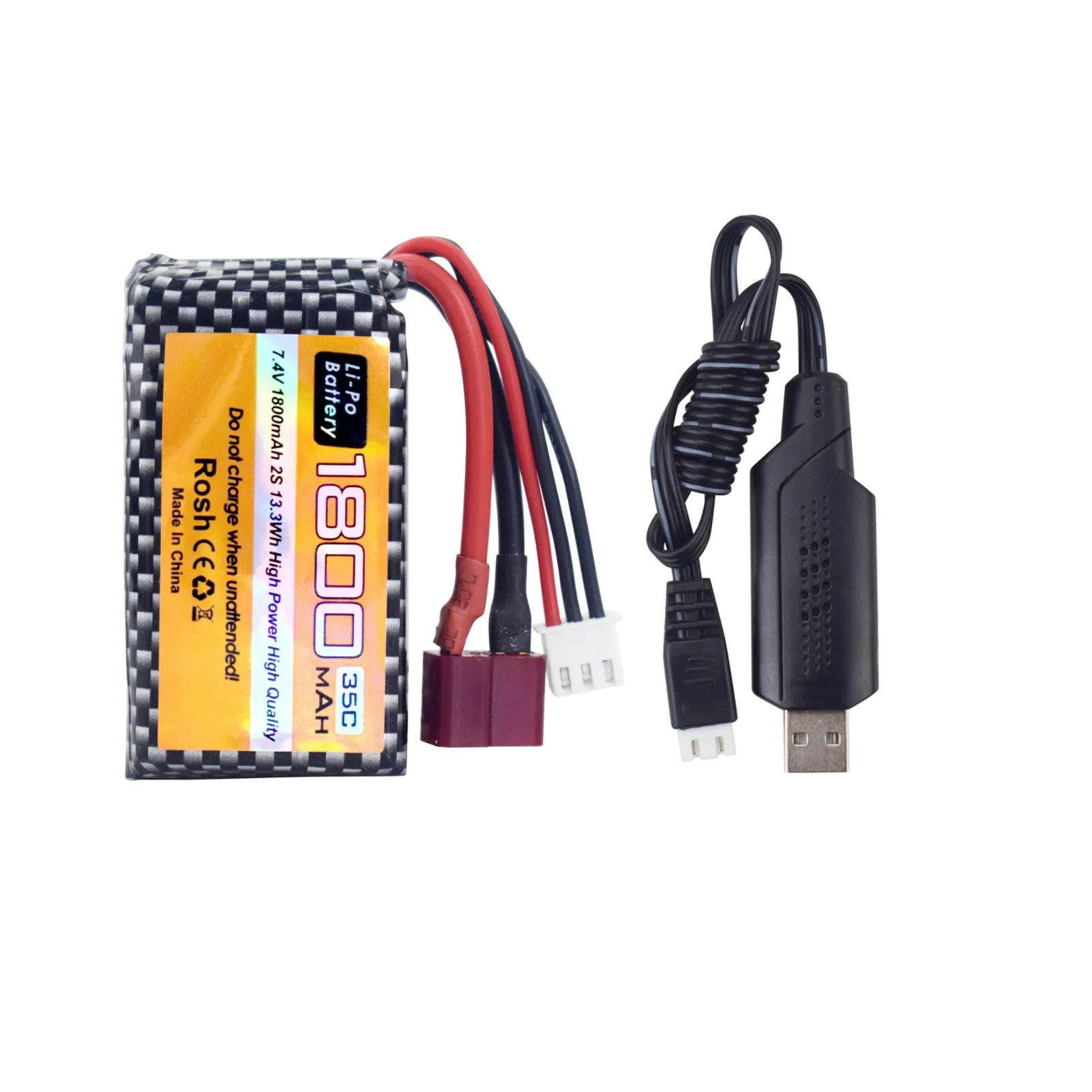 

7.4V 35C 1800mAh LiPo Battery+USB For WLTYOS K929-B A959-B 12401 12402 12403 12404 12423 12428 144001 1/18 1/14 1/12 RC Car