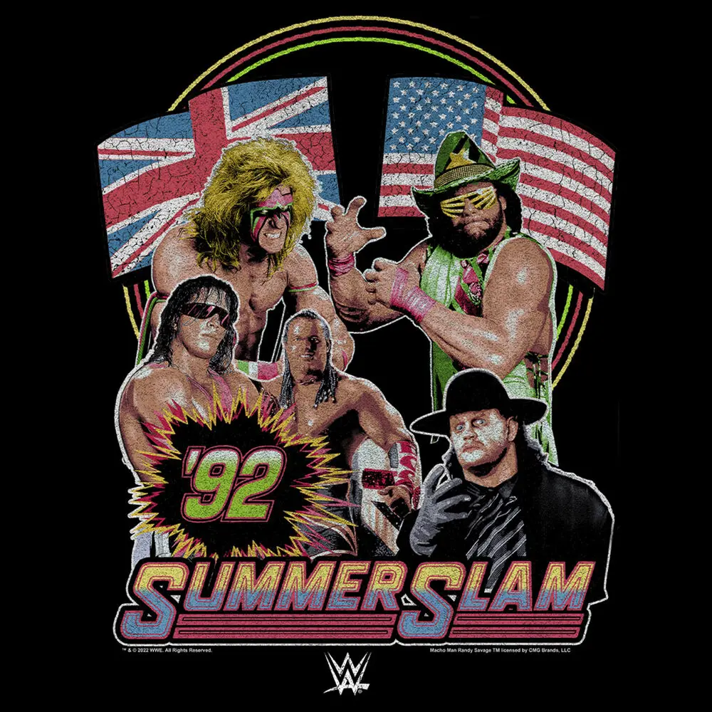 Men's WWE 92 Summer Slam T-Shirt Short Sleeve Tops Tees Cotton Print Tshirts