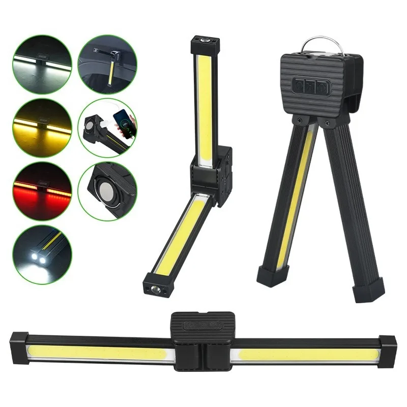 مصباح الصالة الرياضية، إضاءة الصالة الرياضية المحمولة للتلوث، ضوء العمل LED المغناطيسي القابل لإعادة الشحن، 180 °   قم بتدوير قابل للطي مع مصباح تخييم بخطاف تعليق