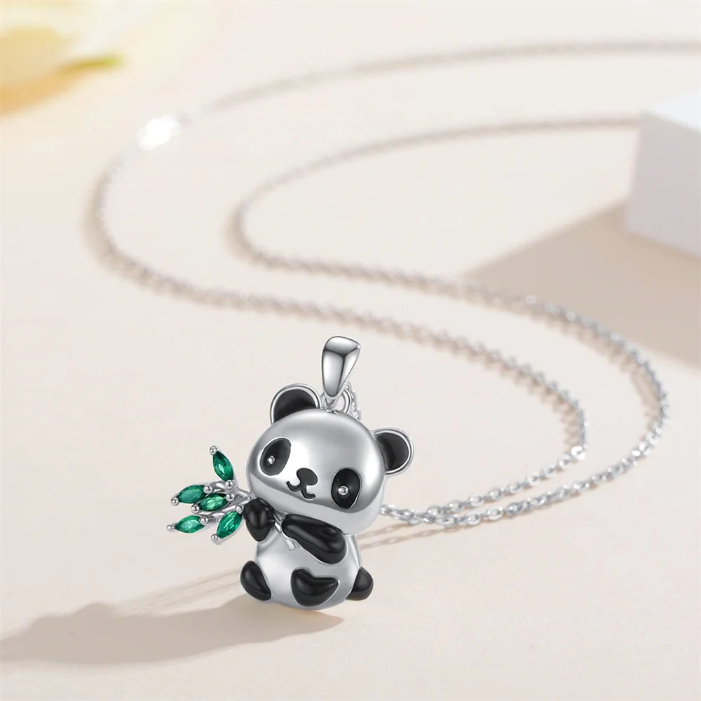 Panda Necklace Inlaid Crystal Delicate Smooth Enamel Animal Pendant Jewelry Gift for Girl Woman