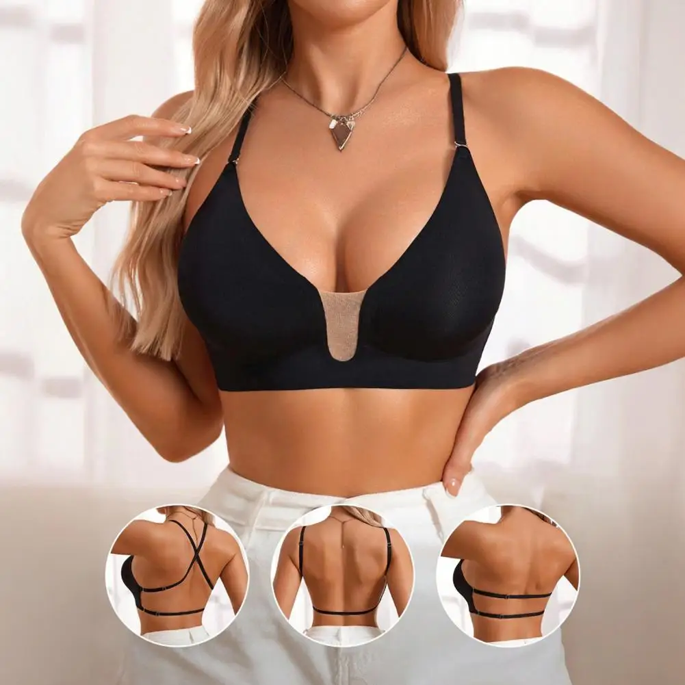 Women Backless Deep V Neck Bra Wireless Seamless Bralette Convertible Straps Push Up Invisible Underwear