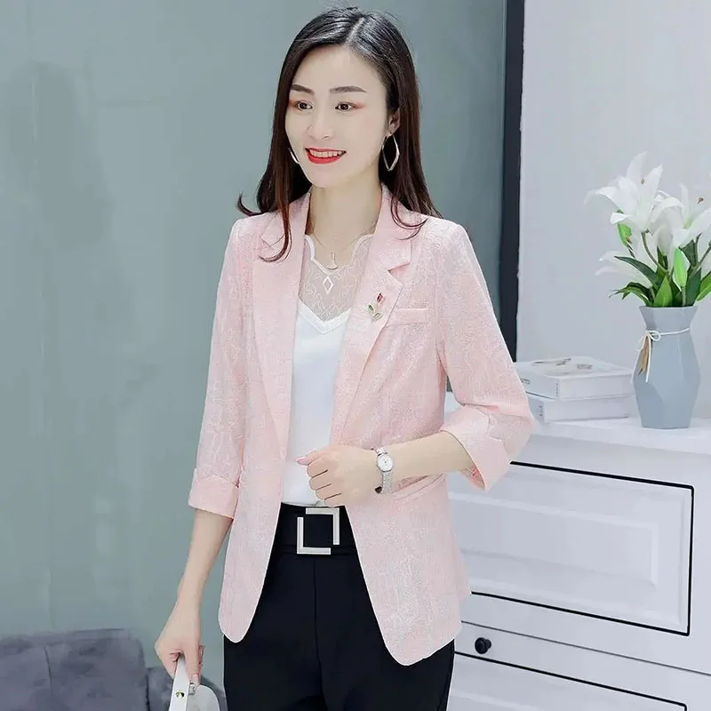 Spliced Lace Small Suit  Thin Section 2022 Spring And Summer Fashion Korean Version Slim Casual Temperament Suit Women5XL