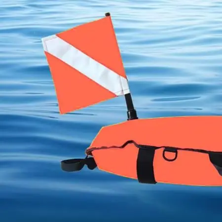 Spearfishing Float with Reflective Band and Diver Down Flag Designed for Easy Handling and Visibility in Water