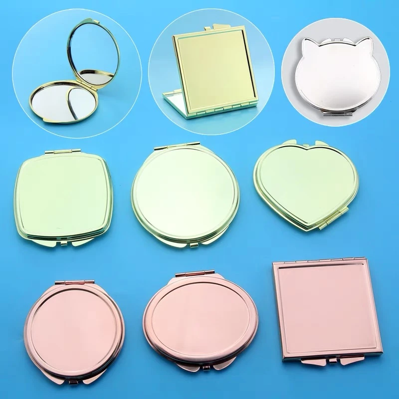 50pcs Portable Doublesided Metal Makeup Mirror Compact Rose Gold/Golden Color Foldable Cosmetic Pocket Mirror