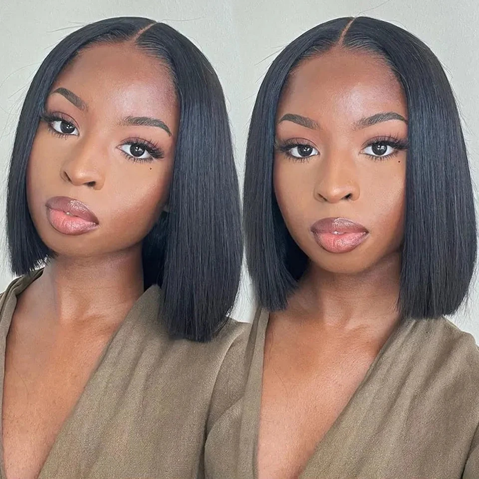 

Remy Forte Straight T-Part Lace Front Human Hair Wigs Natural Black Short Bob Human Hair Wigs Wear&Go Glueless Wigs Human Hair