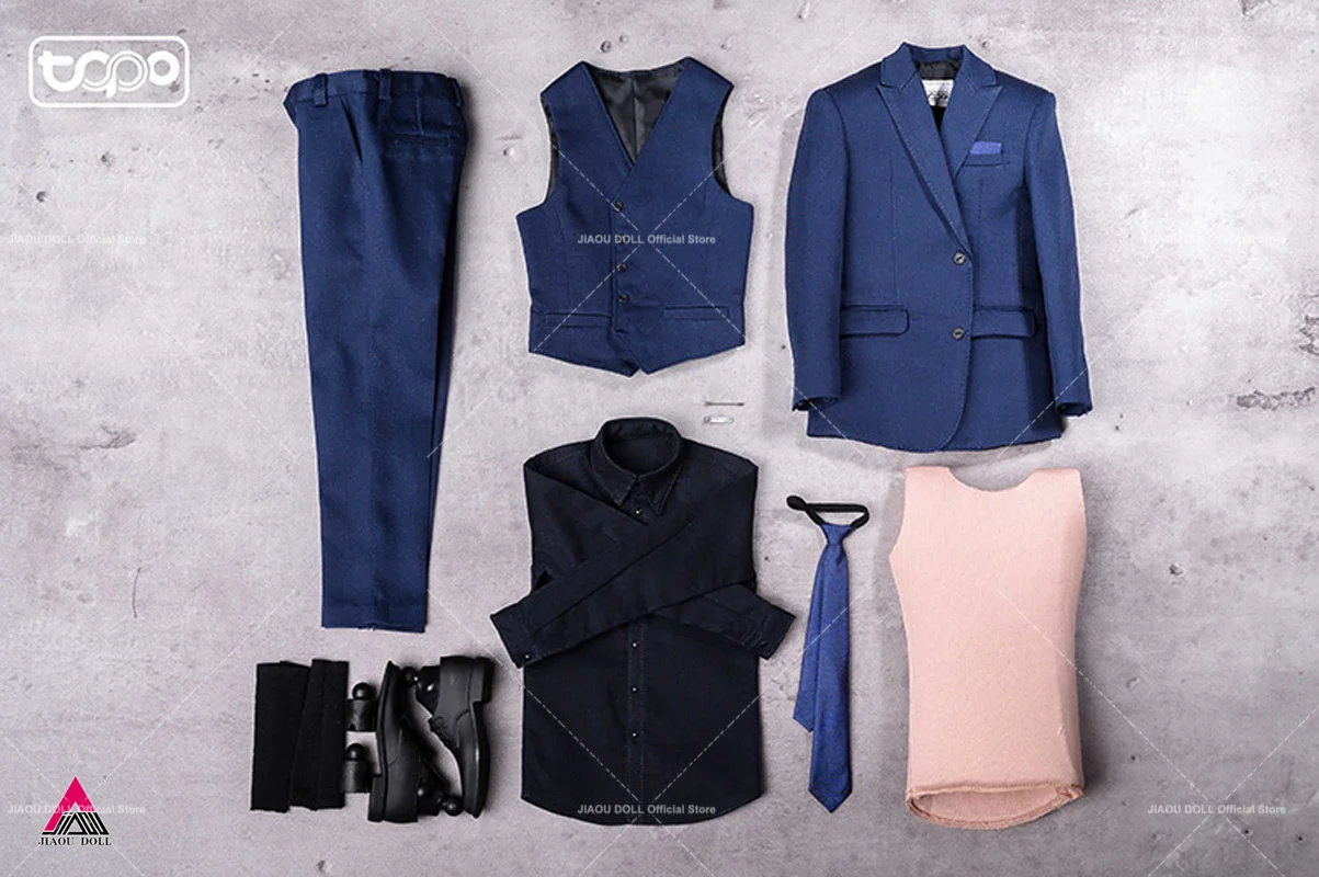 TOPO TP005 1/6 Soldier Blue Business Suit Classic Jacket Pants Vest Black Shirt Tie Leather Shoes Fit 12