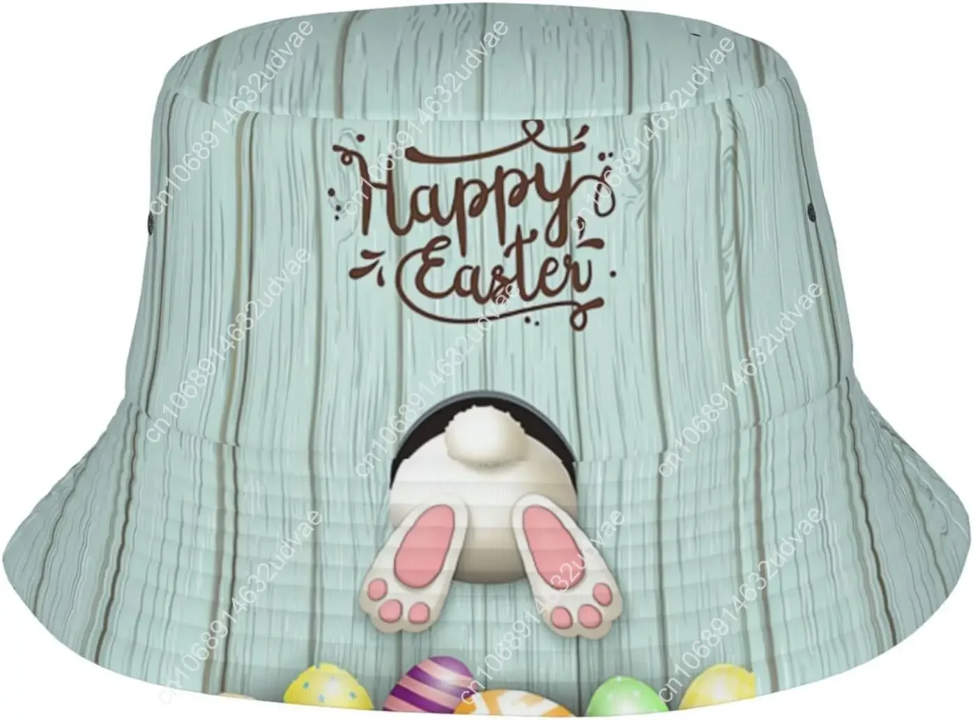 

Cute Easter Bunny and Eggs Packable Bucket Hat Sun Hat Fashion Easter Fisherman Hat for Men Women